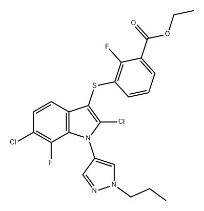 Acido benzoico, 3-[[2,6-dicloro-7-fluoro-1-(1-propile-1H-pirazolo-4-ile )-1H-indol-3-il]tio]-2-fluoro-, etil estere (ACI) N. CAS: 1782070-79-4